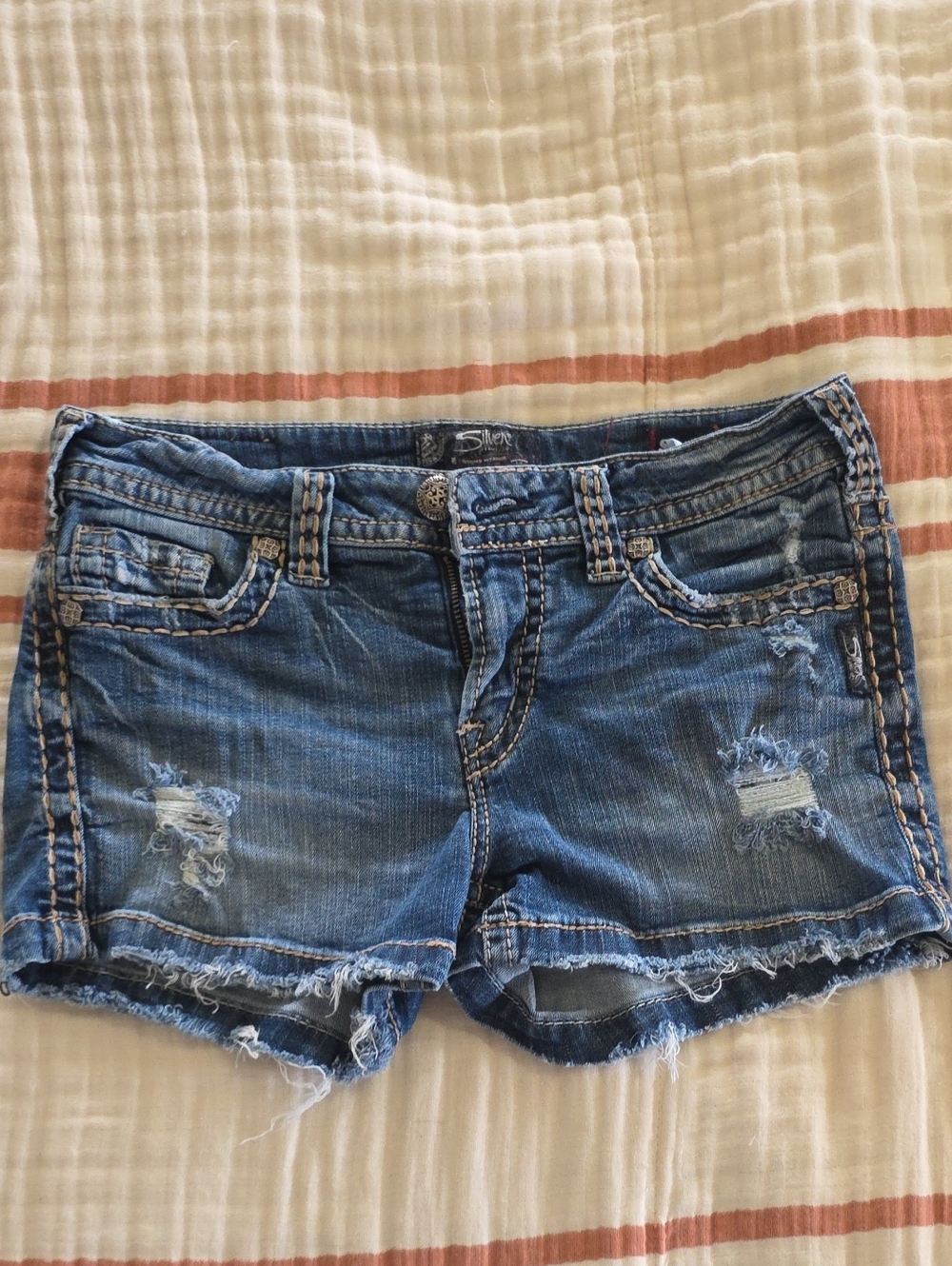 Aiko Distressed Blue Denim Jean Shorts